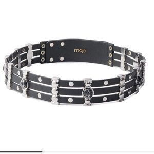Maje Black Triple-Strap Waist Belt with Silver Medallions, fits medium, NWT